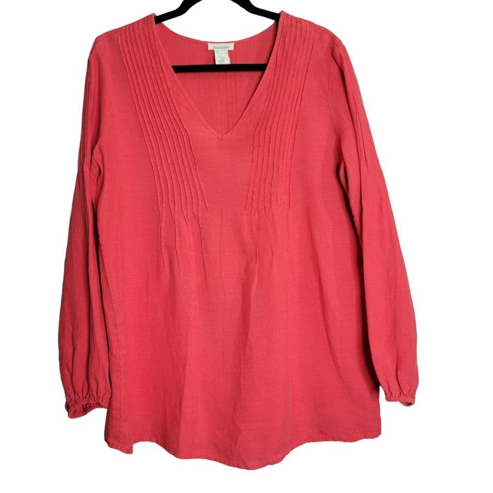 Sundance Women's Medium‎ Linen Tunic V-neck Long Sleeve Pink